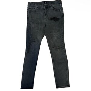 H&M Sz 32 Distressed Black Skinny Jeans
